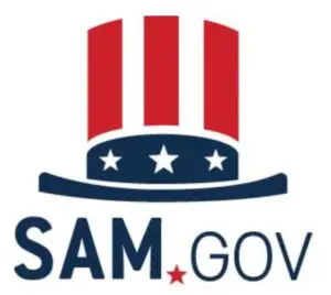 Logo with a patriotic hat and the text SAM.GOV.