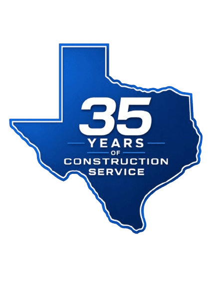Logo celebrating 35 years of construction service in Texas.