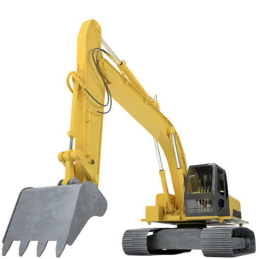 Yellow excavator on black background.